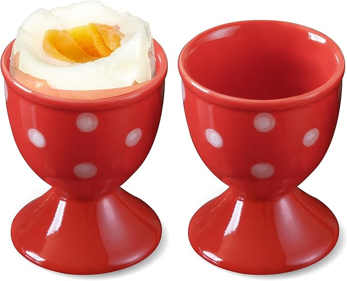 Cinf Easter Ceramic Egg Cup Red Set of 2 Porcelain Holder Breakfast Boiled Cooking Easy to Clean Childhood Memories Kitchen