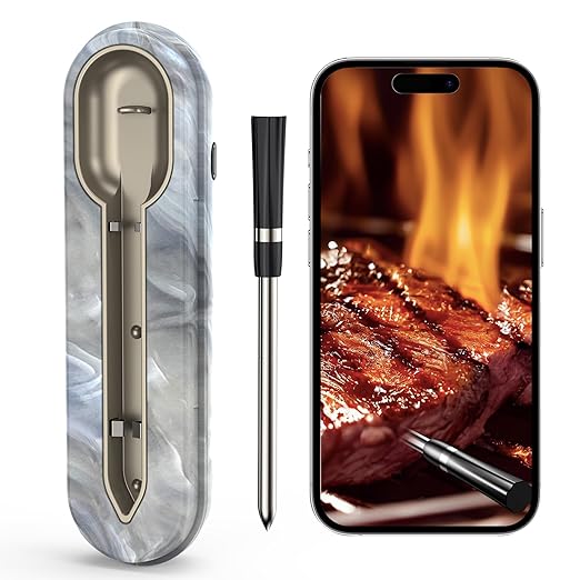 Aurasky Wireless Meat Thermometer with Unique Stone Texture, Smart Bluetooth APP Control, 500 Ft Remote Range, Dual Alarm, Waterproof Cooking Meat Thermometer for Grilling, Smoking, Family BBQ, Oven