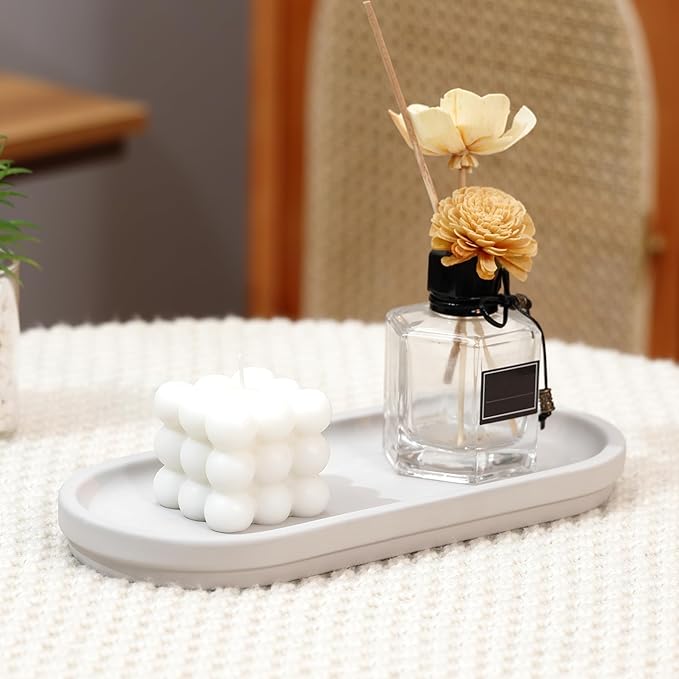 Diatomite Sink Caddy for Kitchen Organizer, Quick Dry Holder for Sponge, Dish, Brush, Bathroom Soap, Toothbrush - Fast Absorbing Stone Tray (Grey, 11" x 5")