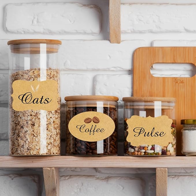 Kraft Labels Stickers, 250 PCS 3" x 2" Fancy Shape Stickers Labels for Storage Box or Food Jars Holiday Present Stickers Christmas Gift Tags Stickers