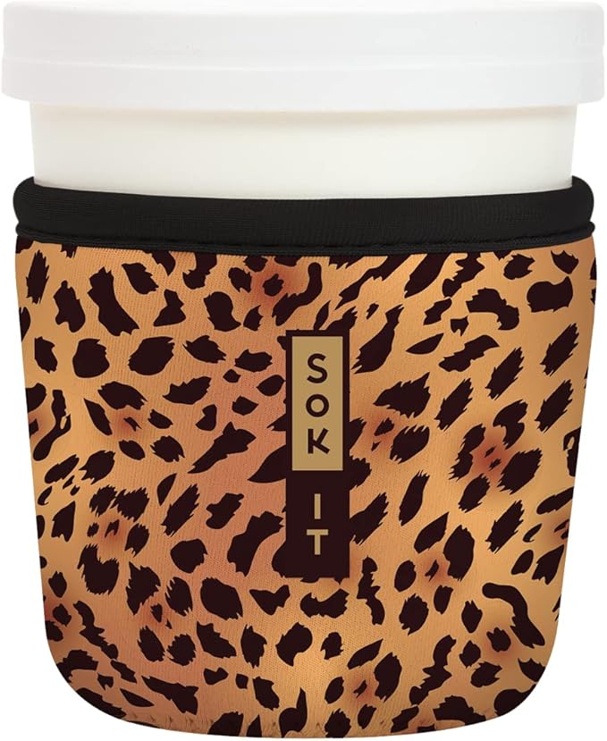 Sok It IceCreamSok Insulated Neoprene Cover (Classic Leopard, Tapered Ice Cream Pints)