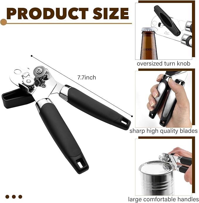 12 Pcs Can Opener Manual Multifunctional Tin and Can Opener Smooth Edge with Sharp Blade Hand Held Soft Grip Handle Bottle Opener Quick Opening Tool with Large Turn Knob for Kitchen