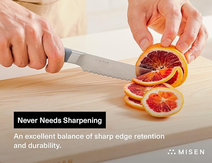 Misen Serrated Bread Knife – High-Carbon Japanese AUS8 Steel – Effortless Slicing of Bread, Pastries, and Fruits – Razor-Sharp Edge and Durable Blade with Ergonomic Handle - 5", Gray