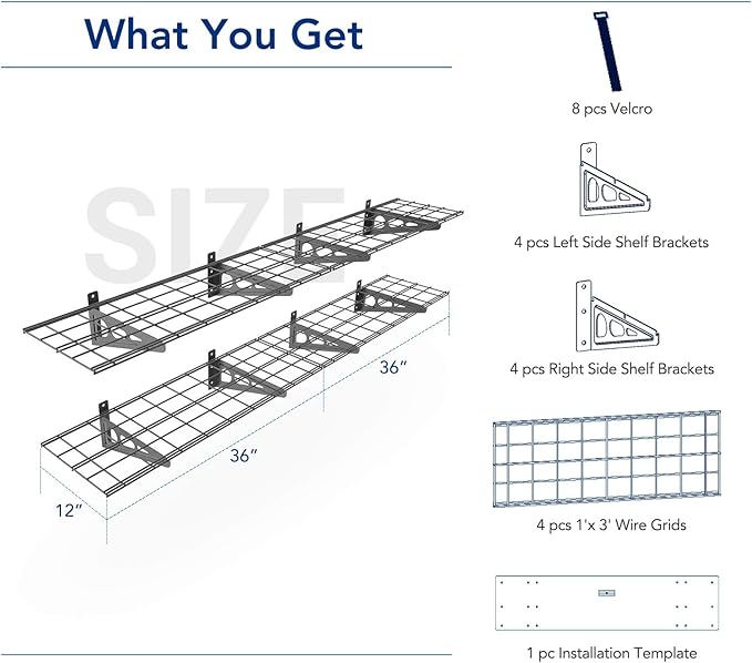 FLEXIMOUNTS 12-inch-by-72-inch Wall Shelf Garage Storage Rack Wall Mounted Floating Shelves,1x6ft ,Black, 2-Pack