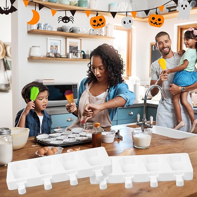Hushee Halloween Coffin Shaped Mold Large 4 Cavity Reusable Silicone Cakesicle Cake Pop Ice Cream Mold for Halloween Adults Homemade Ice Cream Chocolate Candy DIY Trick Dessert Decorating