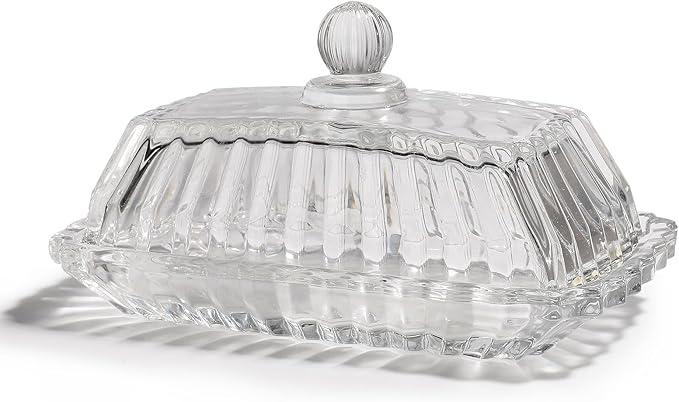 Glass Butter Dish with Lid for Countertop,Vintage Crystal Butter Container for Counter,Covered Glass Butter Keeper,Butter Tray for Refrigerator,Butter Holder with 4oz Butter