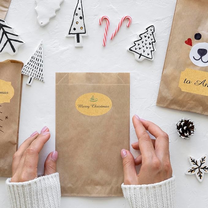 350 PCS Gift Tags Stickers Name Labels Stickers,2" x 1.2" Fancy Shape Stickers Self-Adhesive Handmade Bottle All-Purpose Jar Labels for Presents Cosmetic Decoration Jars Food Craft (Kraft)