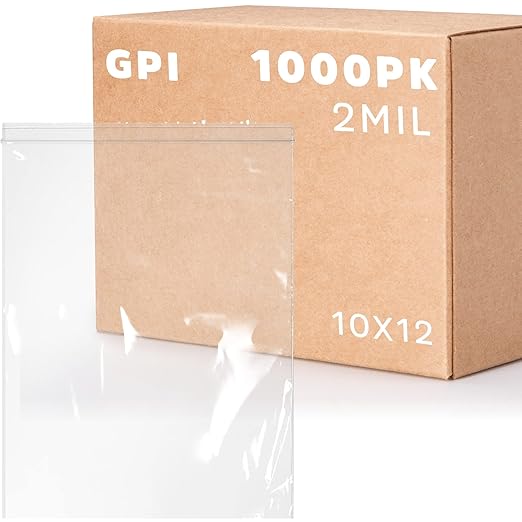 GPI Case of 1000, 10" X 12" Clear Plastic Reclosable Zip Bags - Bulk 2 Mil Thick Strong & Durable Poly Baggies with Resealable Zip Top Lock for Travel, Storage, Packaging & Shipping.