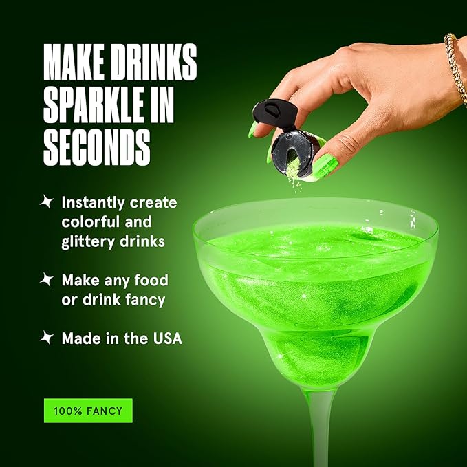 Fancy Sprinkles Limited Edition Halloween Glow Worm Green Premium Edible Glitter, Glows Under Black Light, 100% Edible Glitter for Sparkling Food & Drinks No Taste or Texture (4gm)