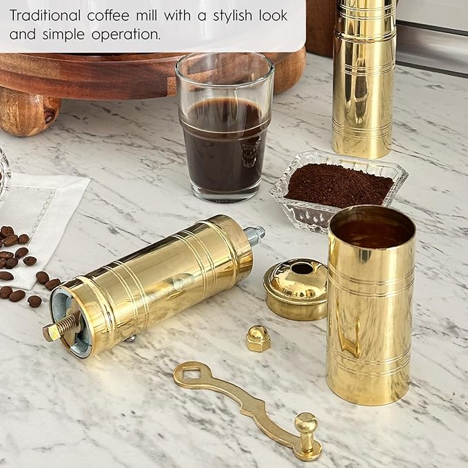 Decorative Handmade Turkish Black Pepper & Coffee Grinder, Refillable Turkish Spice Mill with Adjustable Coarseness, Manual Coffee Mill with Handle, Coffee Grinder Metal with Hand Crank