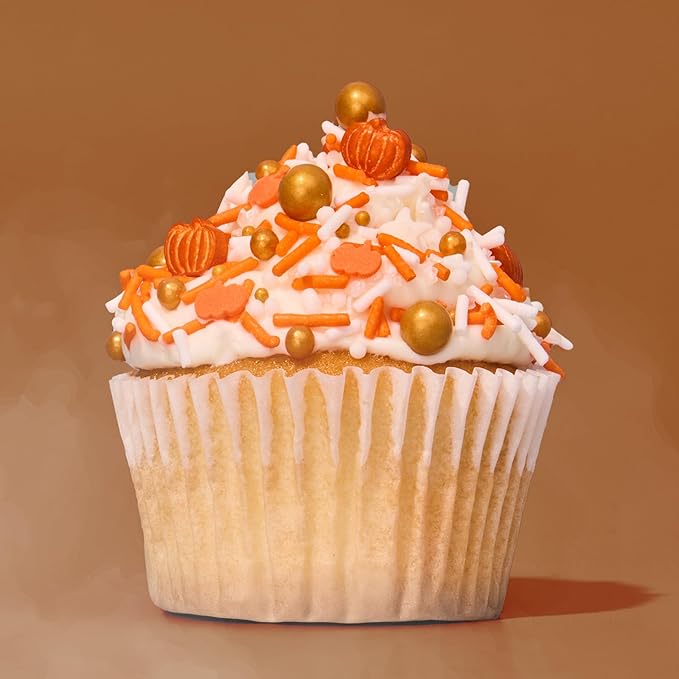 Fancy Sprinkles Limited Edition Fall and Halloween Harvest Glow Crunchy Sprinkles in White and Orange with Candy Pumpkin Pieces (0.5c)