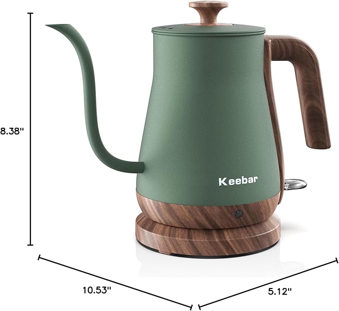 Gooseneck Electric Kettle, Electric Tea Kettle Stainless Steel, Pour over kettle for Coffee, 1000W Hot Water Kettle Electric Auto Shut Off, 0.8L, Wood-like Grain Finish Handle, Matcha Green