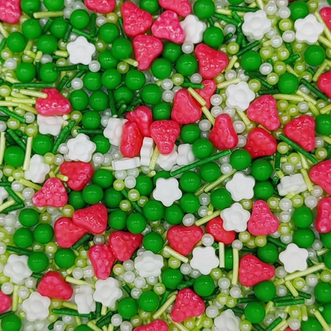 Strawberry Sprinkles Candy Mix Size Edible Pearls Cake Decorations Cupcake Toppers Cookie Decorating Perfect for Wedding Party Valentine Halloween Christmas Supplies 4.58OZ