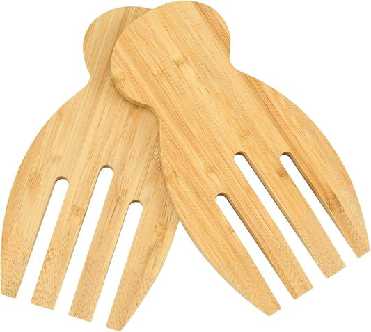 Bamboo Salad Hands, 2pcs 7.1in Bamboo Salad Server, Bamboo Kitchen Helper With Smooth Surface by Hand Grinding, Salad Claws Set for Serving Salad, Pasta, Fruit on Your Kitchen (2pcs Salad Hand)