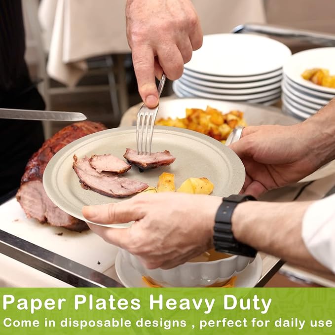 Paper Plates Bulk 500 Count, 100% Compostable Paper Plates 9 inch, Eco Friendly Recycled Paper Plates, Brown Paper Plates Heavy Duty for Party, Picnic, BBQ