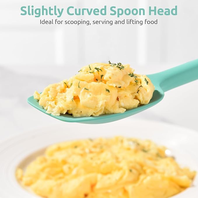 U-Taste Extra-Long 600ºF Heat Resistant Spatula Spoon: 14" Silicone Spoonula Cooking Utensils for Kitchen Use, Non-Stick Scoop Scraper with Soft Edge & Firm Core for Baking, Mixing, Serving (Aqua Sky)