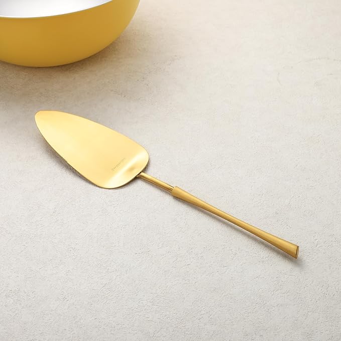 gold Cake Cutter,Stainless Steel Pie Spatula Serrated,Cake Pizza Cutter Tart Dessert Slicer Comfortable Handle(gold)