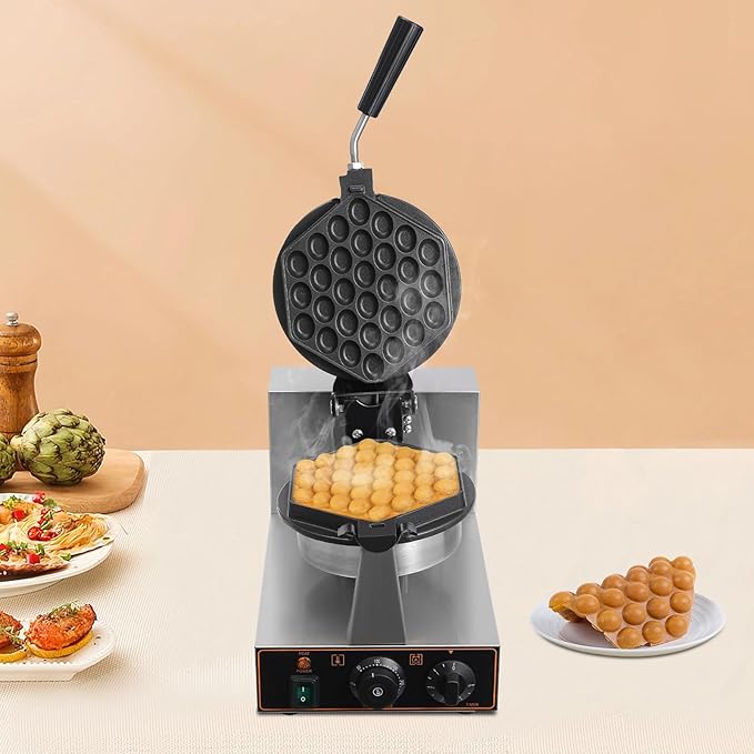 Hexagonal Egg Bubble Waffle Maker, 1300W Commercial Egg Waffle Making Machine, 122-572°F Honeycomb Double Sided Heated Waffles Maker with 180°Rotatable 2 Pans and Bent Handles