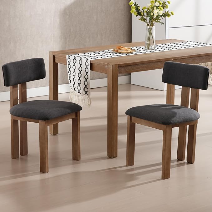 chairus Dining Chairs Set of 2 Linen Fabric Diner Chairs Farmhouse Wood Chairs for Kitchen and Dining Room, Black