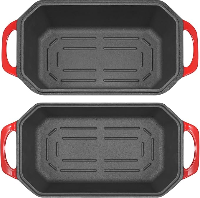 Bread Pan Cast Iron Loaf Pan with Lid Bread Loaf Pan 9x5 Inch Loaf Pan Enameled Cast Iron Sourdough Loaf Pan, Red