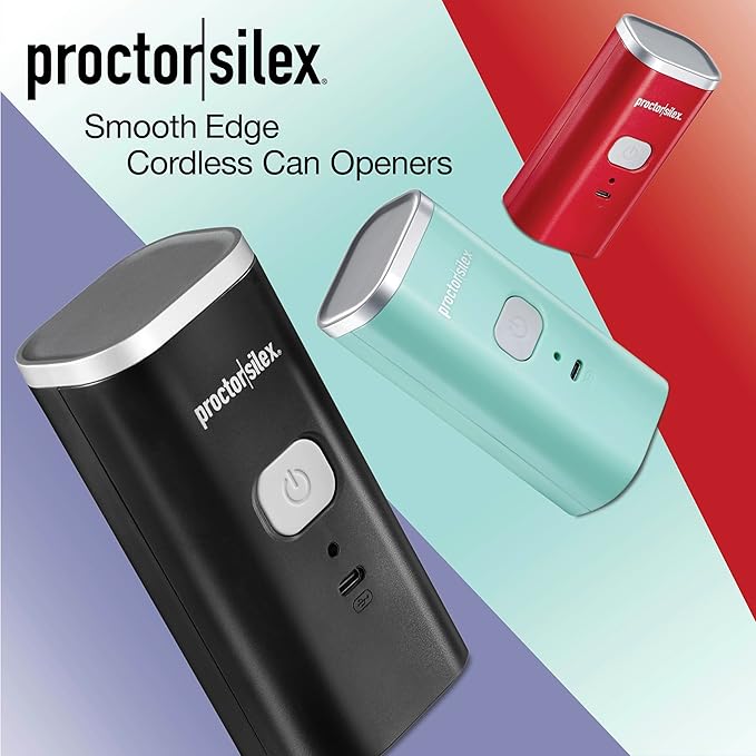 Proctor Silex Automatic Electric Can Opener, Hands Free Cordless Operation & USB Rechargeable, Self-Aligning, Cut Smooth Touch Lid Edges, Compact and Easy to Store, Black