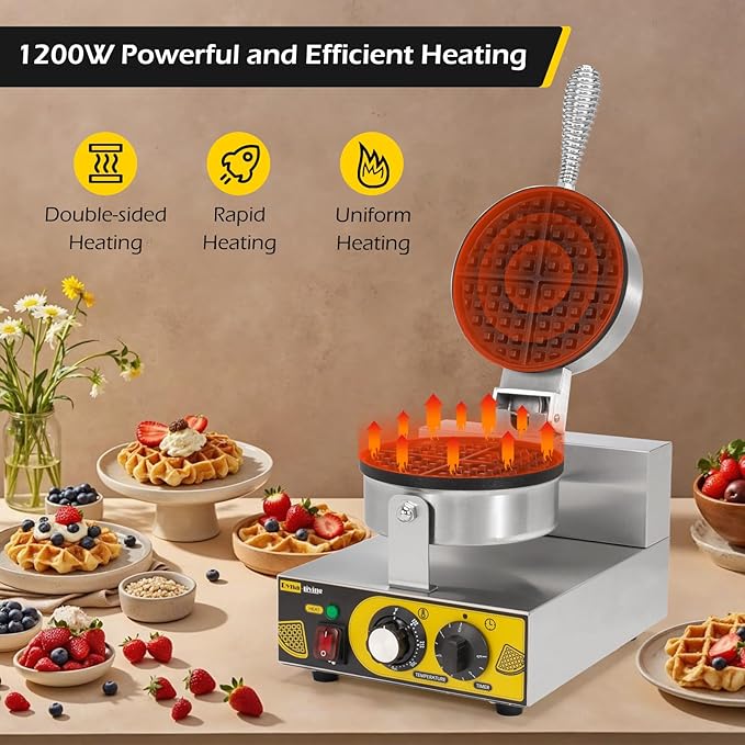 Dyna-Living Commercial Waffle Maker Restaurant, 1200W Professional Waffle Maker Commercial Waffle Iron Non-stick Classic Waffle Machine Electric Waffle Bowl Maker for Home, Hotel
