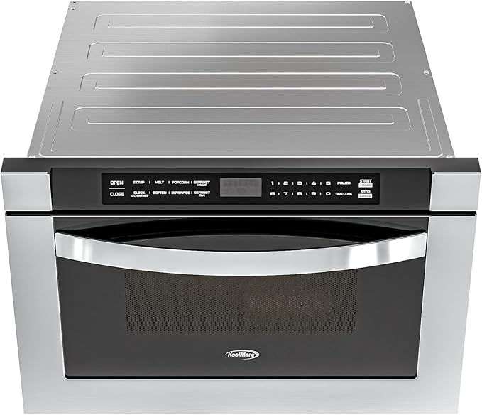 KoolMore KM-MD-1SS 24 Inch Stainless-Steel Microwave Drawer Capacity, 1000W Power with 10 Custom Cooking Levels, Memory, and Timer Functions, Wall-Mounted with Flat Bottom, 24 in/1.2 Cu. Ft