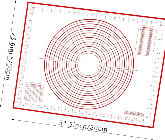 32x24" Extra Large Dough Mat Silicone Baking Mats for Rolling Pastry Kneading Sheet Sourdough Bread Baking Supplies Red