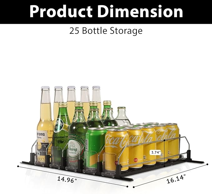 Upgraded Drink Organizer for Fridge – Adjustable Width Soda Can Organizer with Automatic Glide, Space-Saving Refrigerator Can Dispenser Holds Up to 25 Cans – Drink Holder for Fridge (5 Rows, Black)