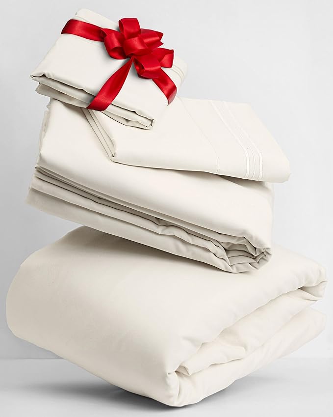 Mellanni Twin XL Sheets Set - 3 PC Iconic Collection Bedding - Hotel Luxury, Extra Soft, Cooling Bed Sheets - Wrinkle, Fade, Stain Resistant (Twin Extra Long, Golden Ivory)