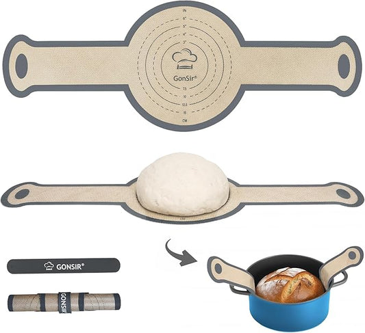 Sourdough Silicone Bread Sling, Non-Stick & Easy Clean Dutch Oven Baking Mat with Longer Handles, Silicone Baking Sling to Transfer SourDough Easily, Reusable Bread Mat Set with Storage Bracelet