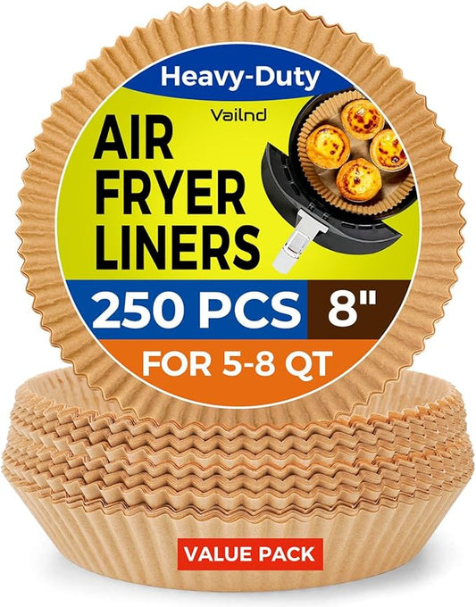 250 Pcs 8" Round Air Fryer Liners Disposable, Unbleached Parchment Paper Liners for Airfryer Basket, Non-Stick & Leakproof Baking Paper for Oven Roasting