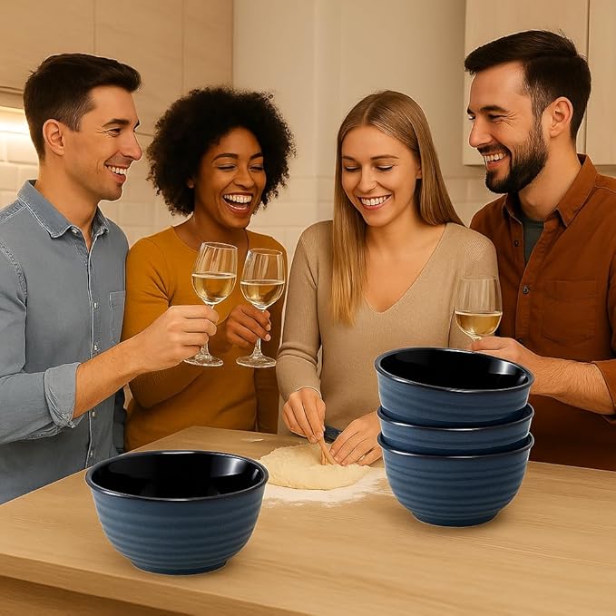 MEKY Soup Bowls Set of 4,40 OZ Large Ceramic Bowls - 7 Inch Deep Bowls for Ramen, Pho, Salad, Pasta, Cereal, Dishwasher & Microwave Safe Stackable Serving Bowls(Blue)