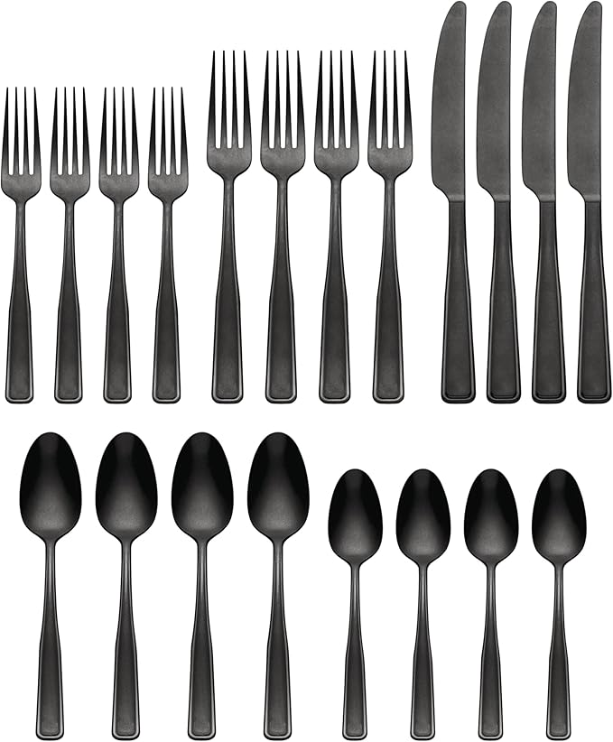 Oneida 896758 Reid Vintage Black Tumbled 20 Piece Flatware Set