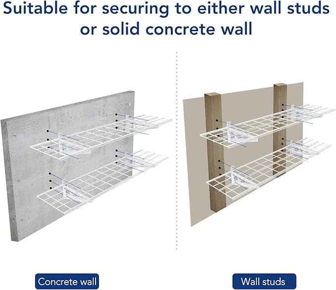 FLEXIMOUNTS 2-Pack 1x4ft 12-inch-by-48-inch Wall Shelf Garage Storage Rack Wall Mounted Floating Shelves, White
