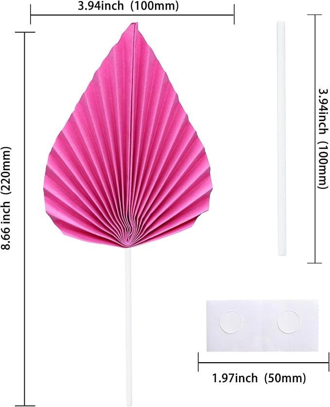 Gyufise 6Pcs Paper Palm Fan Cake Topper Palm Spear Leaves Fan Cake Pick Decoration for DIY Craft Project Home Made Wedding Bridal Shower Birthday Anniversary Party Cake Decorations Peach Red