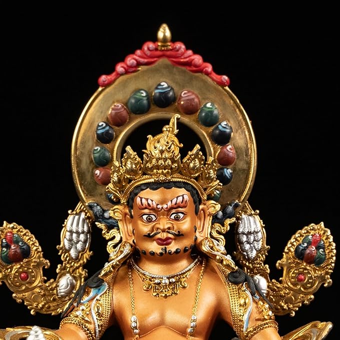 Vajrayana Buddha of Wealth-Yellow Jambhala, Tibetan Buddhism, Artisan Series, Nepalese Craft, Engraving, Painting for Buddhist Altar Zen Meditation,5.11"