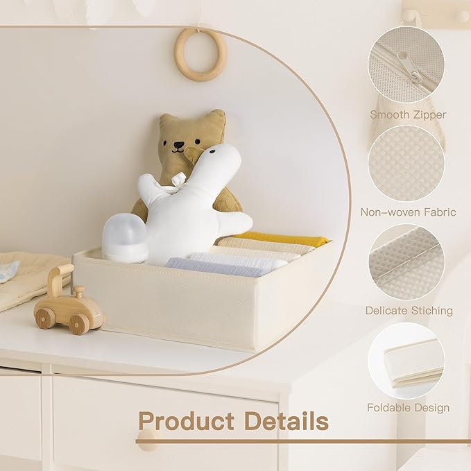 Criusia Drawer Organizer Clothes, 14 Pack Dresser Organizer for Baby Clothes, Underwear, Sock- Foldable Closet Organization and Storage Dividers Bins for Nursery, Bedroom and Dorm (Beige)