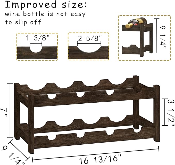 BAMEOS Wine Rack Freestanding 2 Tier 8 Bottle Bamboo Wine Racks Countertop Cabinet Wine Holder Wine Storage Shelf for, Bar, Pantry Wine Cellar Basement Countertop Mocha (16.85 L x 9.25W x 7H