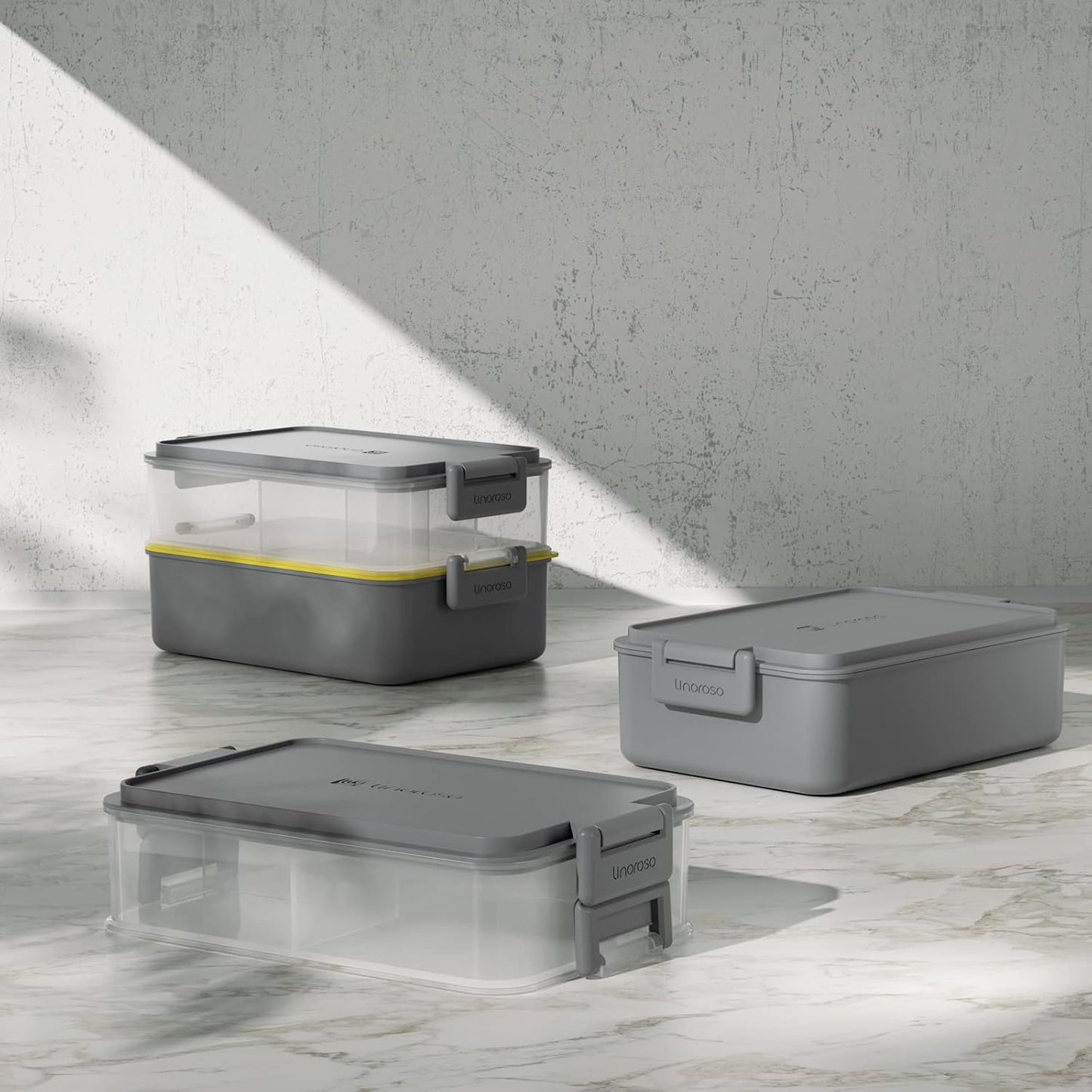 linoroso Stackable Bento Box Adult Lunch Box | Meet All You On-the-Go Needs for Food, Salad and Snack, Premium Bento Lunch Box for Adults Include Utensil Set, Dressing Containers - Ultimate Gray