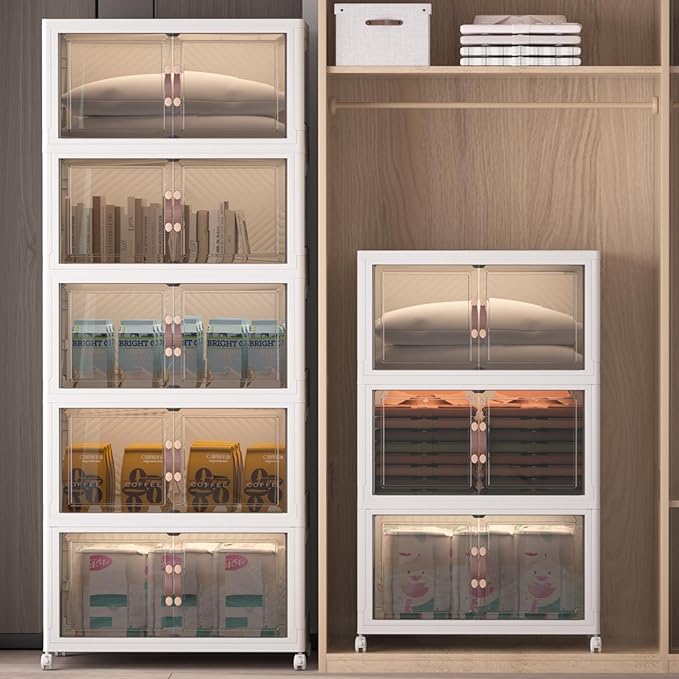 Extra Large Stackable Storage Bins with Lids and Wheels, Foldable Collapsible Closet Organizers,960QT-120QT/30GAL*8Pack Plastic Stackable Storage drawers for bedroom Dorm