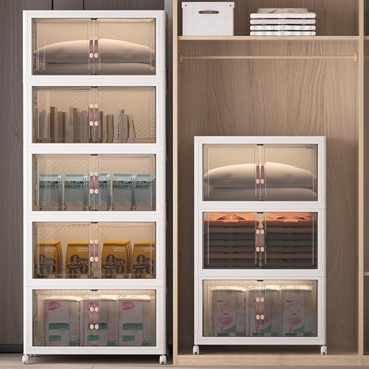 Extra Large Stackable Storage Bins with Lids and Wheels, Foldable Collapsible Closet Organizers,960QT-120QT/30GAL*8Pack Plastic Stackable Storage drawers for bedroom Dorm