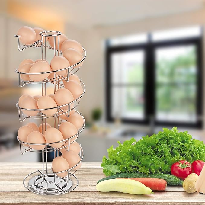 Toplife Spiral Design Stainless Steel Egg Skelter Dispenser Rack,Storage Display Rack,Silver