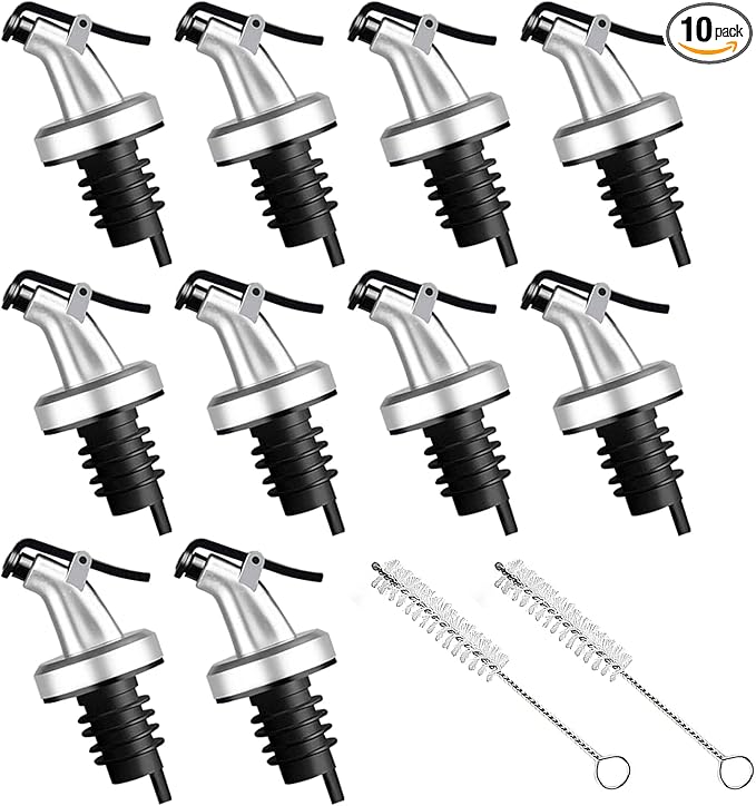 10 Pack Oil Spouts, Olive Oil Vinegar Bottle Stopper Dispenser with Tube Brush, Leakproof Bottle Spouts for Salad, Sauce, Soy, Etc