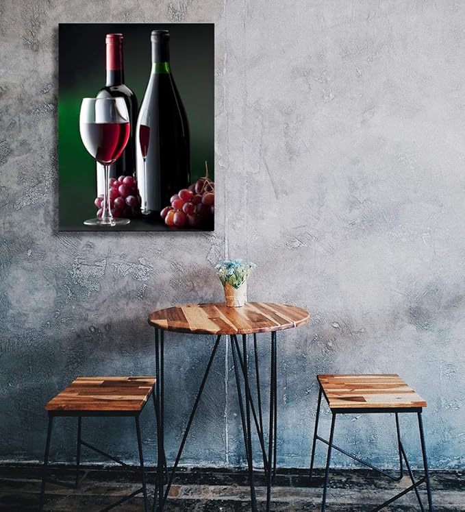 Looife Kitchen Wine Bottle Canvas Wall Art, 32x48 Inch Gallery Wrapped Red Wine with Grapes Picture Prints Wall Decor, Modern Art Deco for Dining Room and Bar Wall Decoration