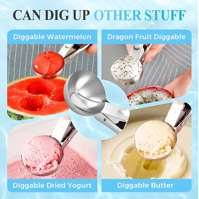 Ice Cream Scoop, 2025 New Heavy Duty Aluminum Scoop, Nonstick Gelato Scoop for Dessert Shop, Ergonomic Handle Metal Ice Cream Scoop for Home Use (1)