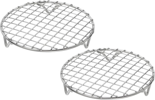 uxcell 2 Pcs Round Cooking Rack with Legs, Dia 5.9 Inch 304 Stainless Steel Barbecue Grill for Cooking Baking Barbecue Air Fryer Racks, Silver