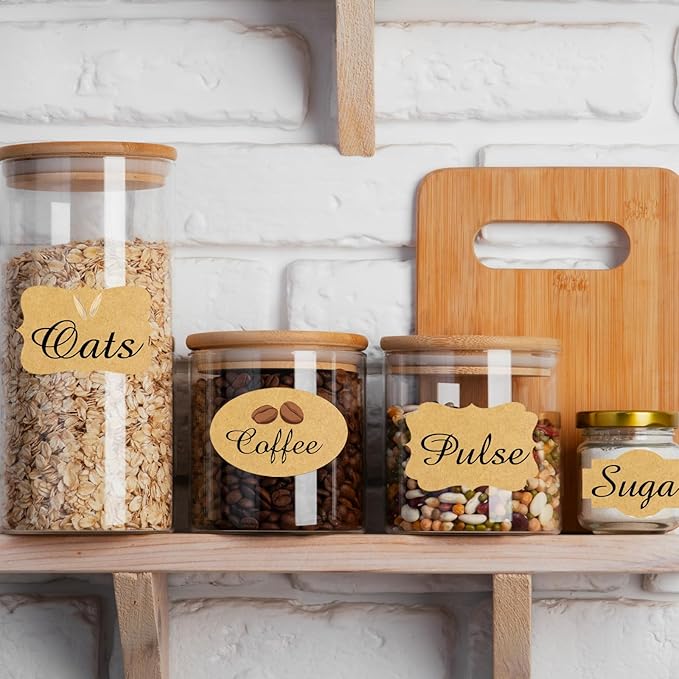 350 PCS Gift Tags Stickers Name Labels Stickers,2" x 1.2" Fancy Shape Stickers Self-Adhesive Handmade Bottle All-Purpose Jar Labels for Presents Cosmetic Decoration Jars Food Craft (Kraft)