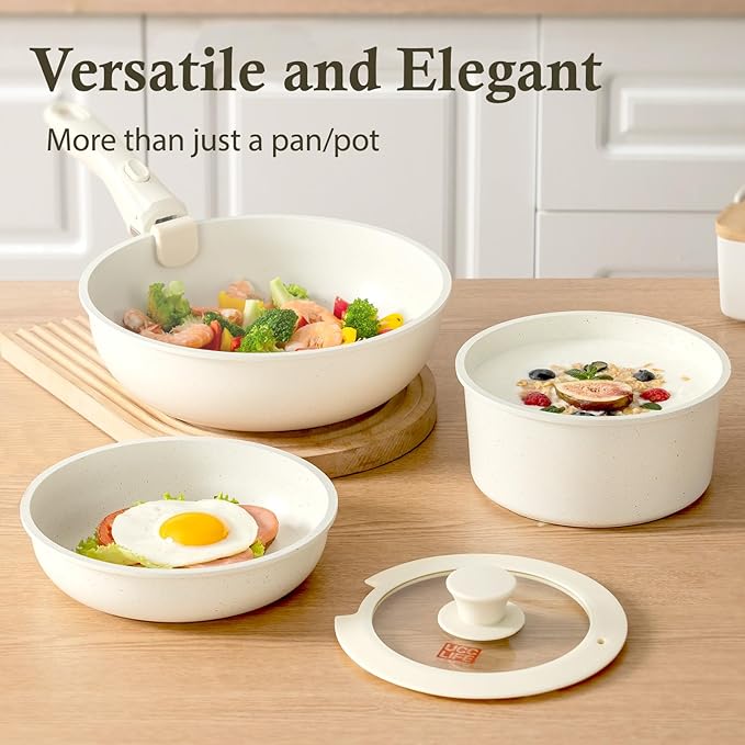 UCClife 30-Piece Nonstick Cookware Set - PFOA/PTFE Free Non-Toxic Pots & Pans, Detachable Handles, Oven & Dishwasher Safe, Scratch Resistant