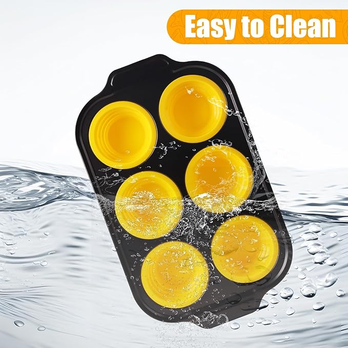 6 Cups Silicone Muffin Pans for Baking with Metal Frame, Egg Bite Molds, Cupcake Pans Regular Size, Muffin Tins Easy to Pop Nonstick Non Toxic Bakeware for Oven Dishwasher Safe